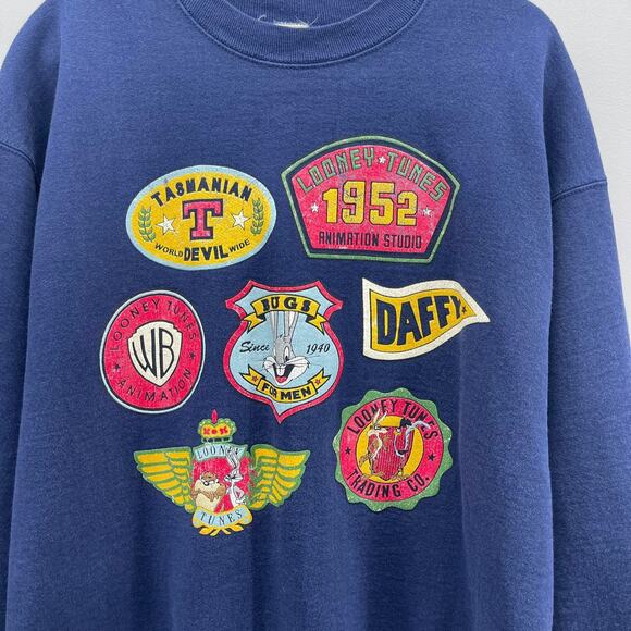 Vintage 1991 Acme Clothing Looney Toons Sweatshirt Mens XL Blue Bugs Bunny Daffy - Picture 2 of 6